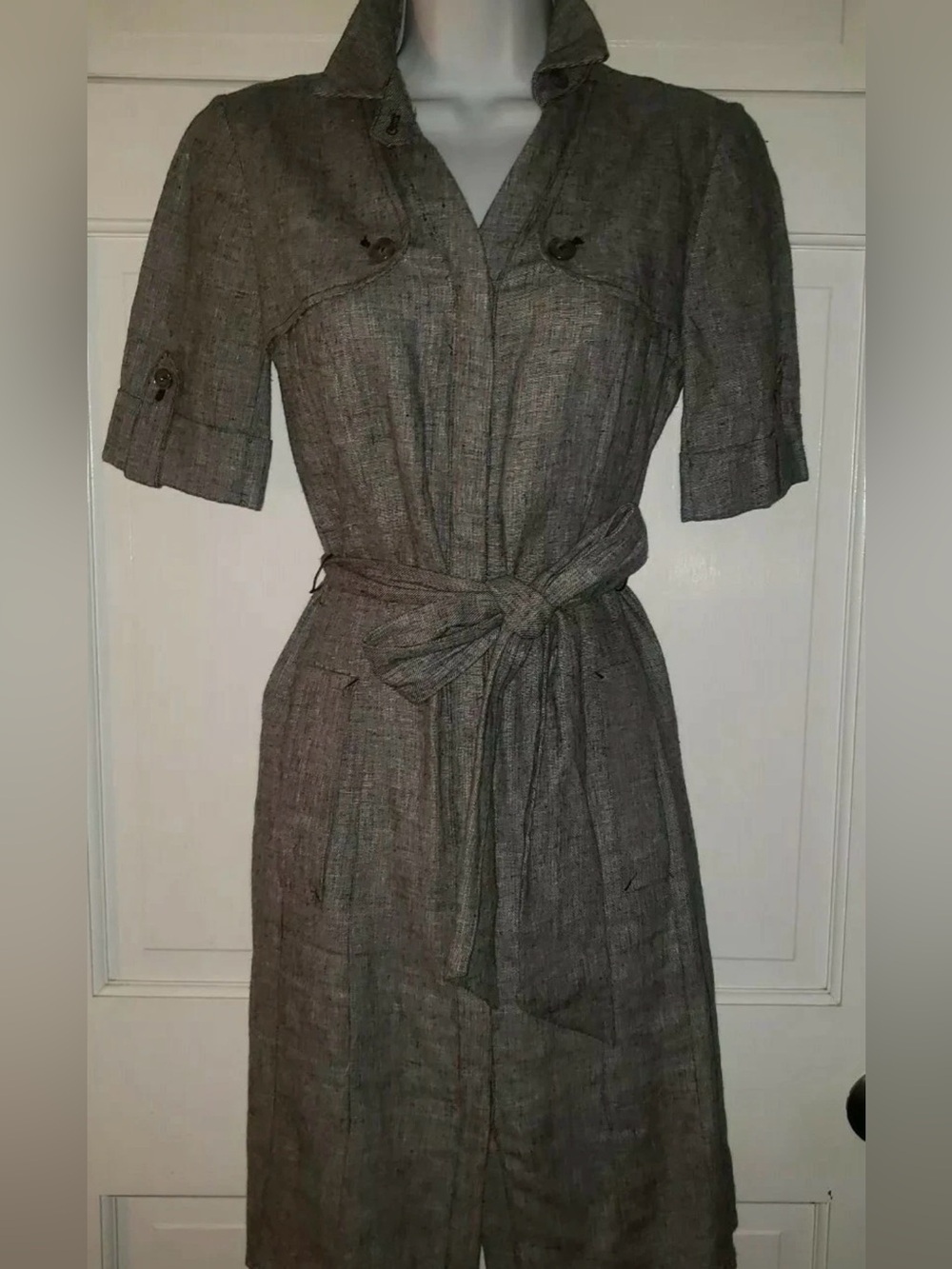 The Limited Size 2 Gray Linen Blend Belted Shirt Dress Utility Midi